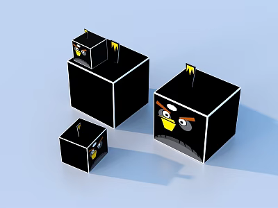 Decorative Ornament Decoration Set With Black Cubes Angry Birds Patterns And Various Sizes 3d model