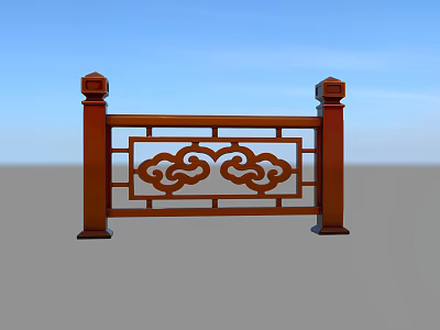 Traditional Chinese Wooden Railing Architectural Component With Cloud Pattern And Decorative Posts 3d model