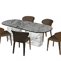Modern Dining Table Set With Marble Top And Six Brown Dining Chairs 3d model