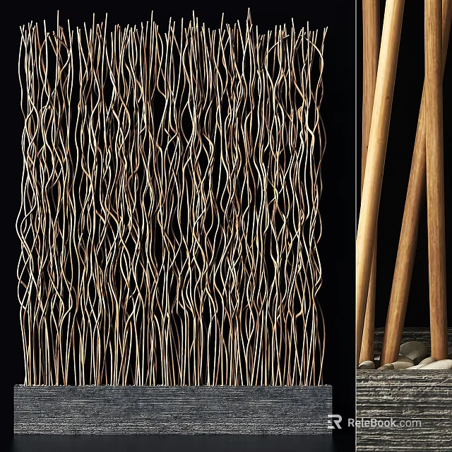 Modern Wall Decor With Wavy Textured Lines And Wooden Decorative Support Structure 3d model
