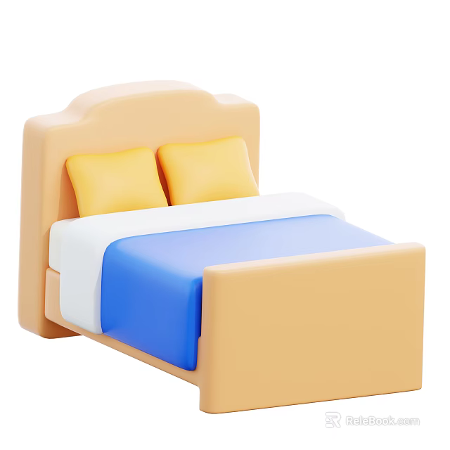 Decorative Ornament Set For Bedroom With Light Brown Bed Yellow Pillows And Blue Quilt 3d model 