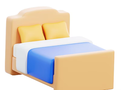 Decorative Ornament Set For Bedroom With Light Brown Bed Yellow Pillows And Blue Quilt 3d model