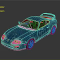 Blue Sports Car with Rear Spoiler Black Windows Silver Wheels and Glossy Sleek Body Finish