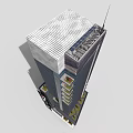 Tall Modern Commercial Complex Building With Glass Curtain Walls And Large Billboards