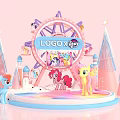 Vibrant My Little Pony Photo Spot With Pink Ferris Wheel Rainbow Elements And Spire Buildings