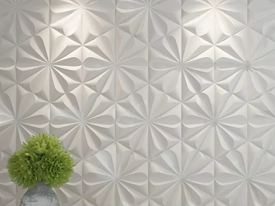 3D Textured Background Wall With Geometric Flower Patterns And Green Plant Decor 3d model