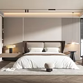 Modern Bedroom Interior Design With White Bed Linens Brown Headboard Soft Rug And Stool