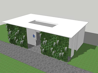Modern White Roof Building With Entrance Skylight Green Plant Wall And Stone Pathway 3d model