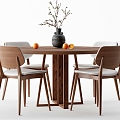 New Chinese Dining Table and Chair Combination Round Dining Table and Chair Solid Wood Dining Table Dining Chair Ornaments 3d model