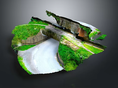 Natural Landscape Terrain With Lush Green Grass Curved Pathway And Stone Structure 3d model