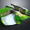 Natural Landscape Terrain With Lush Green Grass Curved Pathway And Stone Structure
