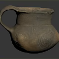 Traditional Hand Carved Clay Vessel With Textured Patterns And Handle