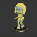 Blue Cartoon Character with White Hair Red Eyes 3D Model Standing on Gray Base