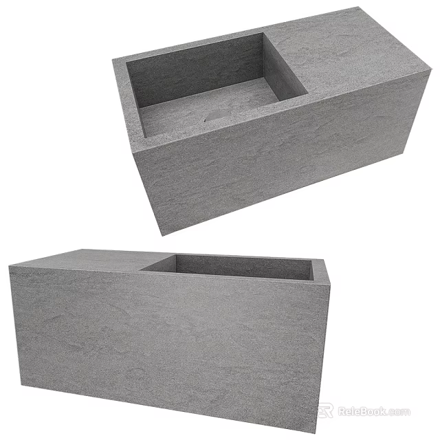 Minimalist Grey Stone Bathroom Washbasin With Sleek Rectangular Shape And Smooth Finish 3d model 