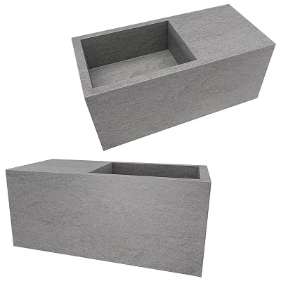 Minimalist Grey Stone Bathroom Washbasin With Sleek Rectangular Shape And Smooth Finish 3d model