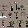 Bonsai Potted Plants Collection Featuring Various Styles And Decorative Ceramic Pots 3d model