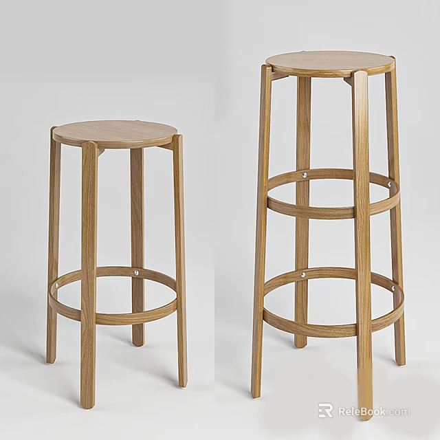 Modern Wooden Bar Stools With Round Seat Crossbar Structure And Different Heights 3d model 