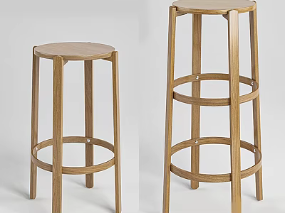 Modern Wooden Bar Stools With Round Seat Crossbar Structure And Different Heights 3d model