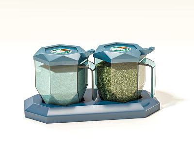 Double Transparent Glass Spice Jars On Blue Stand For Modern Kitchen Storage 3d model