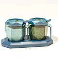 Double Transparent Glass Spice Jars On Blue Stand For Modern Kitchen Storage