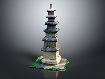 Ancient Multi Tiered Stone Tower With Green Base And Traditional Model Design 3d model