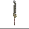 Ancient Ornamental Sword With Intricate Gold And Black Patterns And Red Handle
