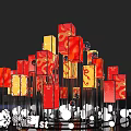 Eye-catching Photo Spot With Red Yellow Patterned Square Panels And Metal Stands