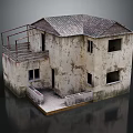 Weathered Old House Model With Tiled Roof Small Balcony Railings And Square Windows