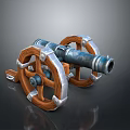 Vintage Cannon Weapon With Wooden Wheels Metal Barrel And Decorative Silver Accents