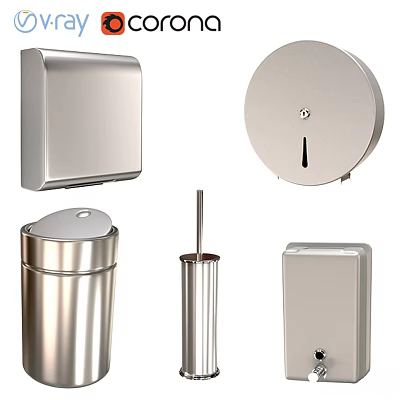 Stainless Steel Daily Washing Essentials With Toilet Paper Dispenser Trash Can And Brush Holder 3d model