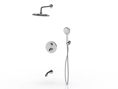 Modern Chrome Shower System With Overhead Handheld Showerhead And Control Valve 3d model
