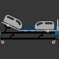 Adjustable Medical Bed With Blue Mattress White Rails And Mobile Wheels