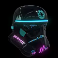 Black Futuristic Helmet With Imperial Logo And Neon Blue Pink Lights