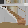 Modern Indoor Wooden Staircase With Curved Steps And Wooden Railing Design