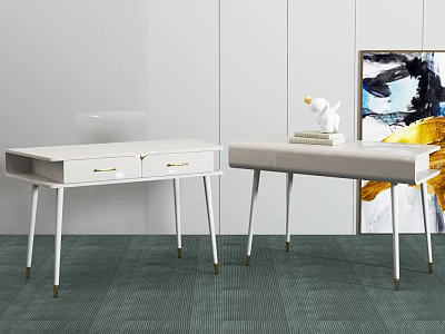 Modern White Desks With Drawers And Metal Legs Near Abstract Artwork 3d model
