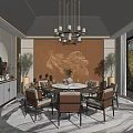 Elegant Private Dining Room With Round Table Chairs Chandelier Wall Art And Large Windows