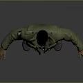 3D Human Male Character Model Wearing Green Jacket Standing With Arms Extended