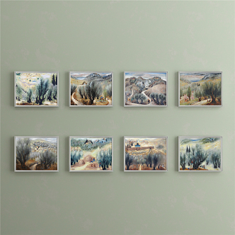 European landscape painting gray living room landscape decorative painting 3d model