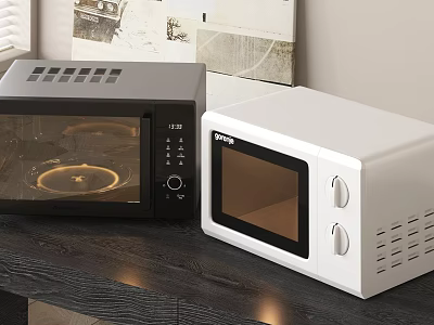 Stylish Black And White Microwave Ovens On Modern Kitchen Counter 3d model