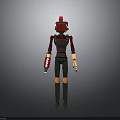 Red Helmet Robot Figure With Dark Torso Red Arm Bands Green Legs And Orange Joints
