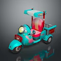 Turquoise Tricycle With Pink Seat Headlight Canopy And Small Cargo Basket