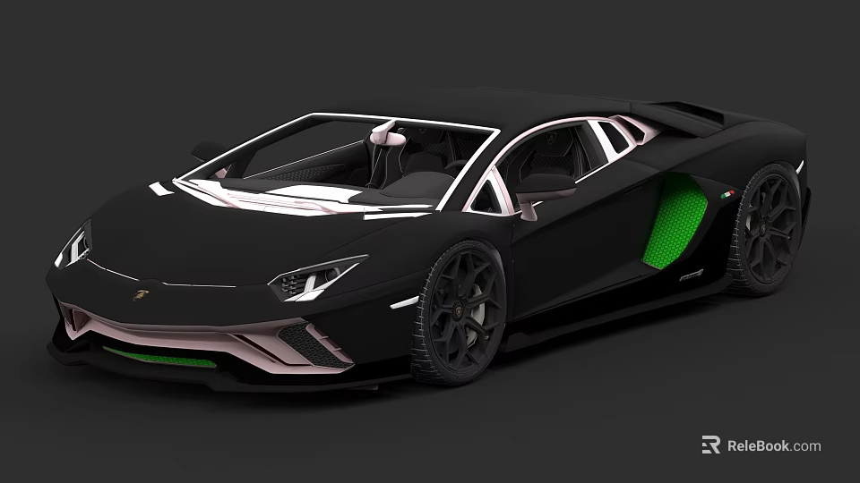 Black Sports Car With Green Door Accents And Sleek Luxury Design 3d model 