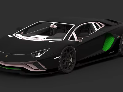 Black Sports Car With Green Door Accents And Sleek Luxury Design 3d model