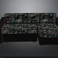 Stylish L Shaped Sofa With Dark Wooden Frame And Patterned Upholstery