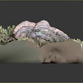 Wood and Stone Natural Textured Surface with Lush Moss in Detailed 3D Model