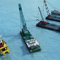 Offshore Marine Work Vessels With Cranes Barge And Floating Platforms 3d model