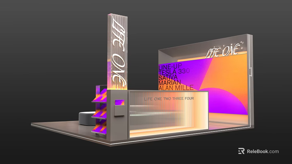 THE ONE Exhibition Booth With Modern Design Color Gradient Background And Lighting Effects 3d model 