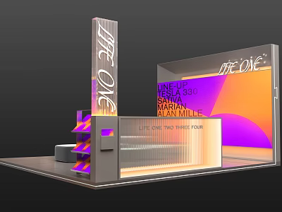 THE ONE Exhibition Booth With Modern Design Color Gradient Background And Lighting Effects 3d model