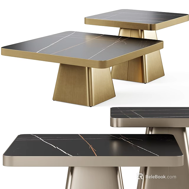 Modern Coffee Table With Black Marble Top And Gold Metal Legs Design 3d model 