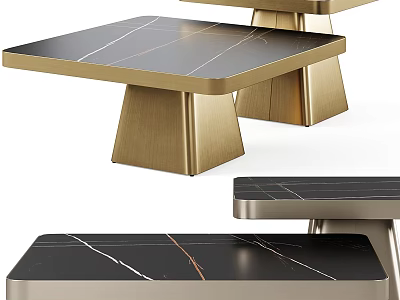 Modern Coffee Table With Black Marble Top And Gold Metal Legs Design 3d model